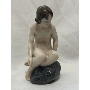 Royal Copenhagen Girl on Rock Stone Figurine #4027 5.5"H